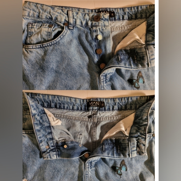 💕1x HOST PICK💕boohooMAN Young Men’s Butterfly Print Distressed Jeans.Size 32. - Picture 4 of 5